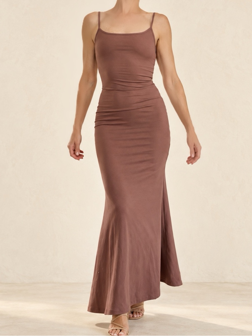 Wild Fable Brown Fitted Maxi Dress Adjustable Spaghetti Straps